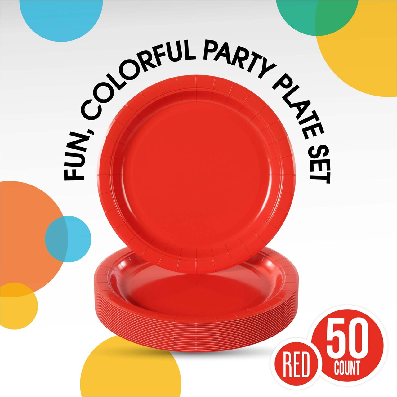 50 Count Red Party Paper Plates for Dinner Birthdays Holidays and Celebrations 9"